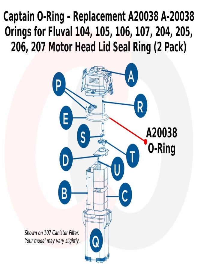 Captain O-Ring - Replacement A20038 A-20038 Orings for Fluval 104, 105, 106, 107, 204, 205, 206, 207 Motor Head Lid Seal Ring (2 Pack) - Image 2